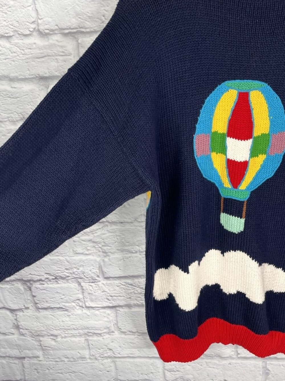 COTTON SALSA Women's Navy Colorful Embroidered Balloons Sweater Cardigan - Picture 6 of 8